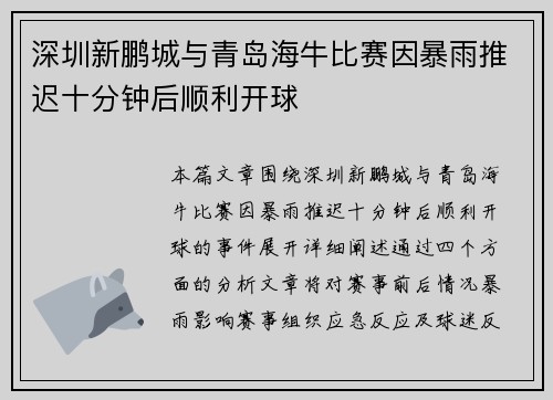 深圳新鹏城与青岛海牛比赛因暴雨推迟十分钟后顺利开球