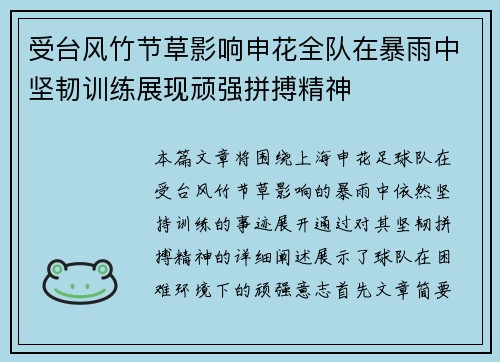 受台风竹节草影响申花全队在暴雨中坚韧训练展现顽强拼搏精神